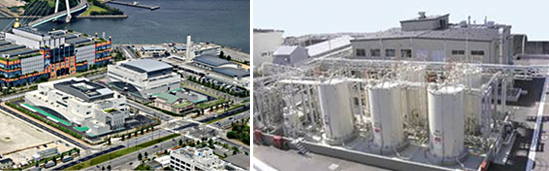 （左）JESCOの高濃度PCB処理施設（右）関西電力の低濃度PCB処理施設（柱上変圧器資源リサイクルセンター）